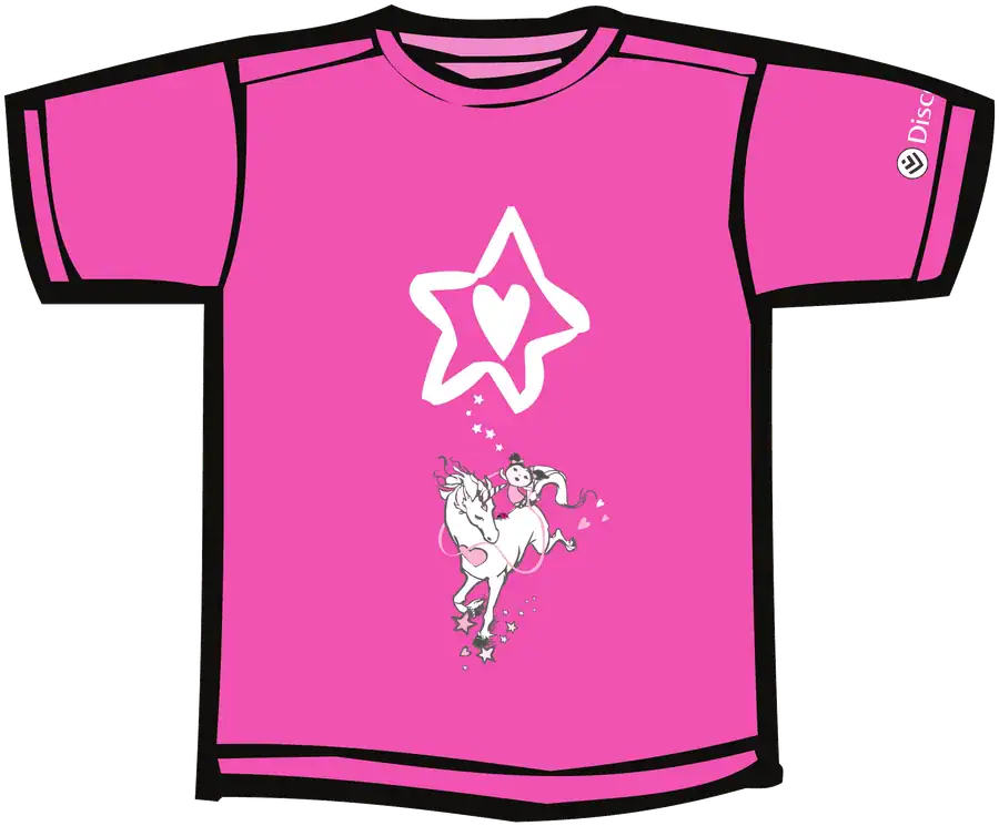 Front of the pink 2026 Year of Joy T-shirt with the Sabrina Love star and unicorn
